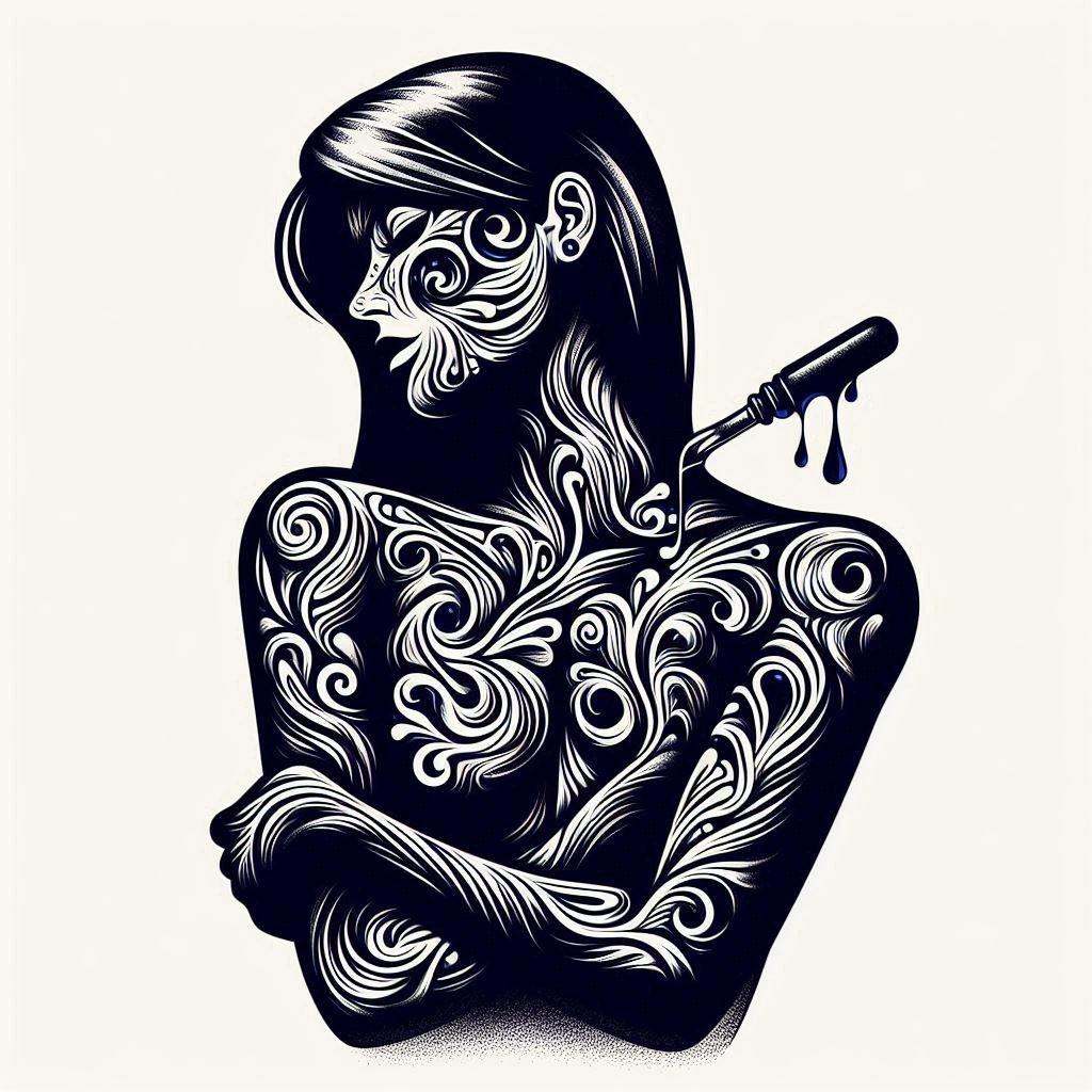 Stilisierte Darstellung einer Frau mit Bro's Ink Schriftzug